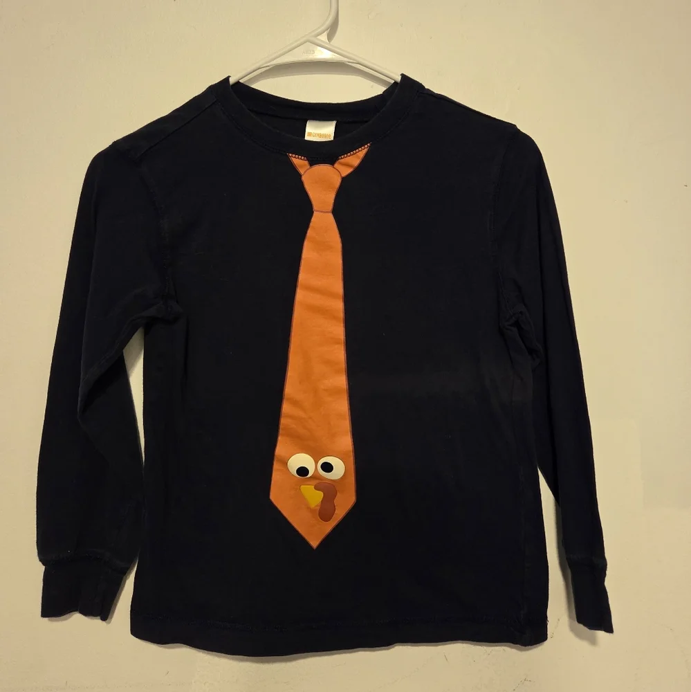 Gymboree Kids Navy Shirt with Orange Turkey Tie Thanksgiving Design 7
